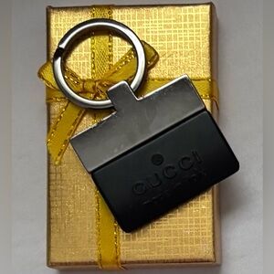 Gucci Black Silver Square Key Ring Bag Charm Keychain VGC